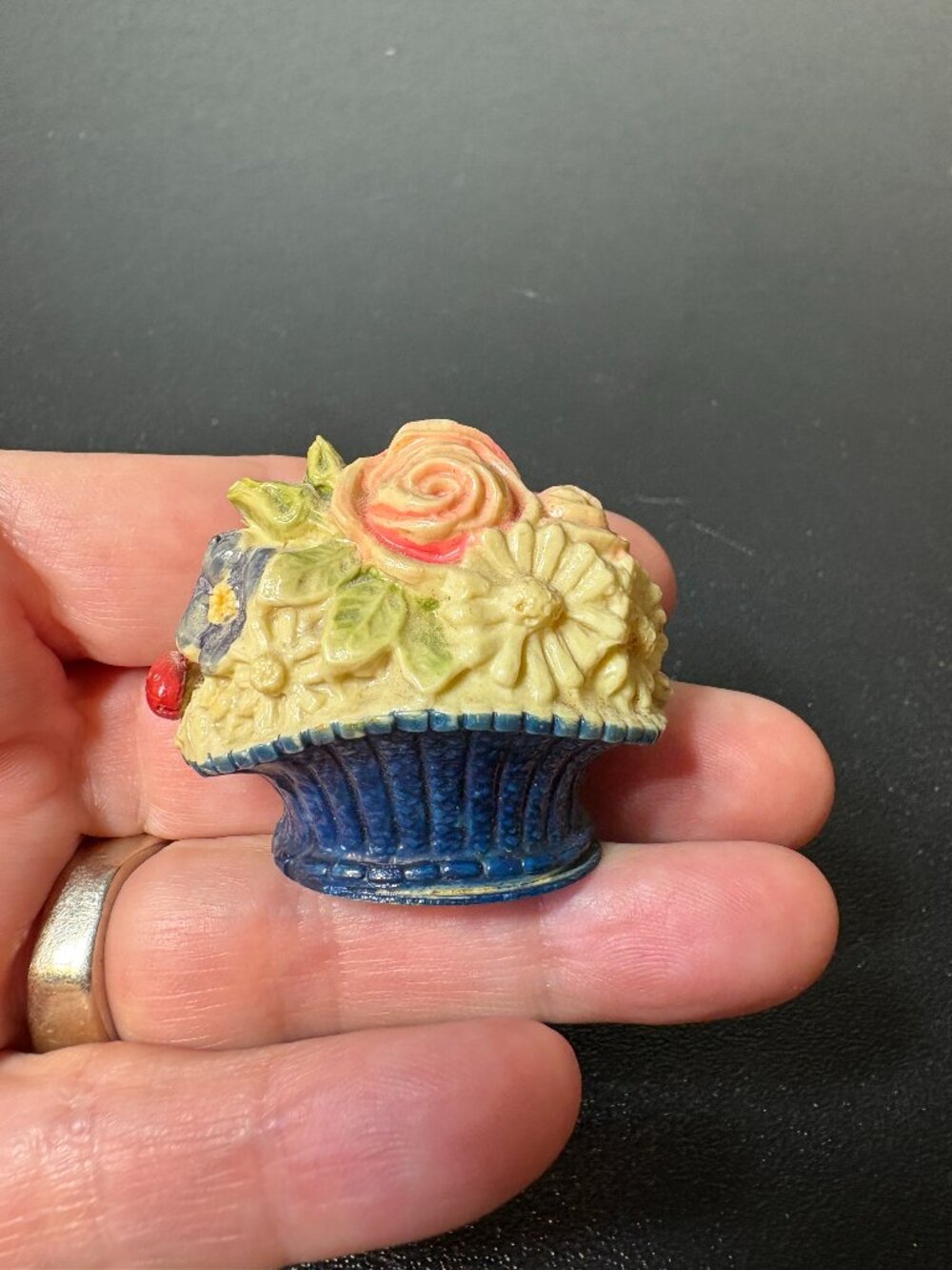 Vintage Celluloid Floral Basket Sewing Measuring Tape